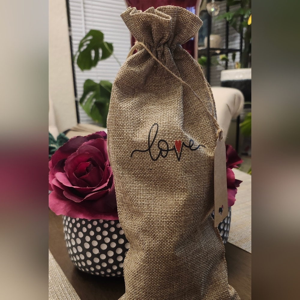 Hand Crafted Burlap Gift Bag with Love Design